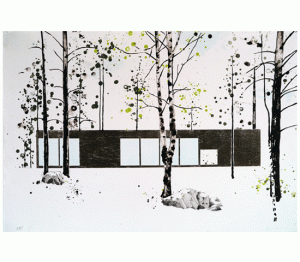 Experimental-House-for-Marimekko Experimental House for Marimekko, 2014. Lithograph and woodcut on BFK Rives 270gr. 63 x 90 cm. Ed. 30.